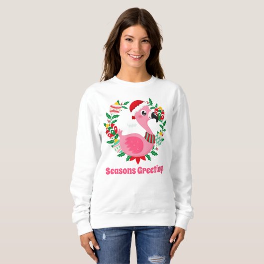 Weihnachts-Rosa Flamingo fügen Text Sweatshirt (Vorne ganz)