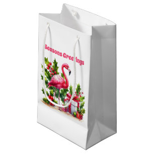 Weihnachts-Rosa Flamingo hinzufügen Text Kleine Geschenktüte