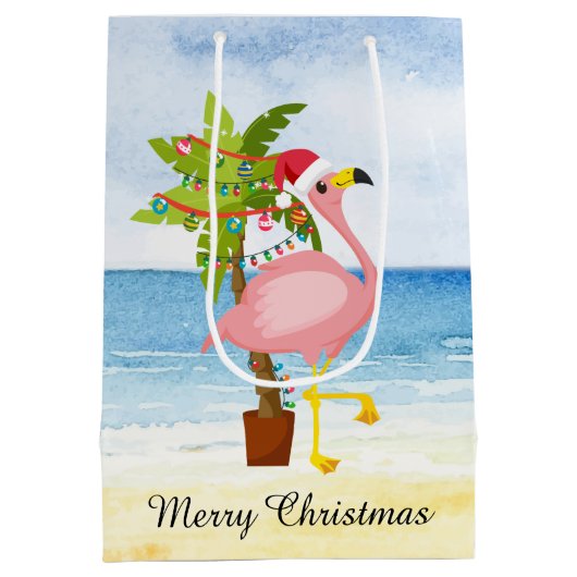 Weihnachts-Rosa Flamingo hinzufügen Text Mittlere Geschenktüte (Rückseite)