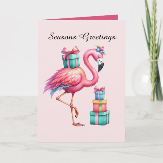 Weihnachts-Rosa Flamingo Karte (Vorderseite)