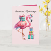 Weihnachts-Rosa Flamingo Karte (Gelbe Blume)