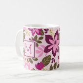 Weihnachts-Rosa-Flora-Monogramm-Feiertag Kaffeetasse (Vorderseite Links)