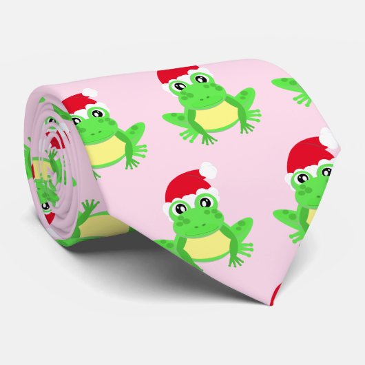 Weihnachts-Rosa-Frosch-Weihnachtsmannmütze-Muster Krawatte (Gerollt)