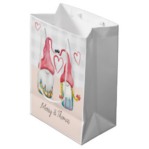 Weihnachts-Rosa Gnom Verliebt Aquarell Mittlere Geschenktüte