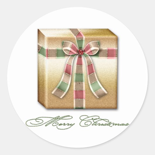 Weihnachts-Rosa-Green-Gold-Paket mit Ribbons Runder Aufkleber (Vorderseite)