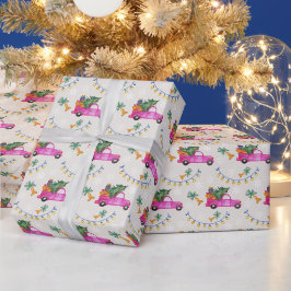 Weihnachts Rosa LKW mit Baum und Wünschen Geschenkpapier