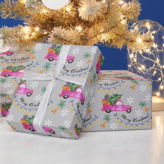 Weihnachts Rosa LKW mit Baum und Wünschen Geschenkpapier (Feiertage)