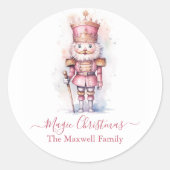 Weihnachts-Rosa-Nutcracker-Wasserfarbe Runder Aufkleber (Vorderseite)