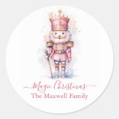 Weihnachts-Rosa-Nutcracker-Wasserfarbe Runder Aufkleber (Vorderseite)