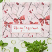 Weihnachts-Rosa-Ribbons und Heilige Berries Urlaub Geschirrtuch (Gefaltet)