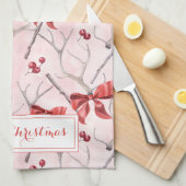 Weihnachts-Rosa-Ribbons und Heilige Berries Urlaub Geschirrtuch (Viertel Falte)