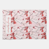 Weihnachts-Rosa-Ribbons und Heilige Berries Urlaub Geschirrtuch (Horizontal)