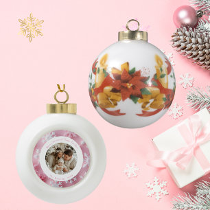 Weihnachts-Rosa-Schneeflocken-Foto Keramik Kugel-Ornament