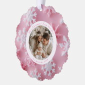 Weihnachts-Rosa-Schneeflocken-Foto Ornament Karte (Links)