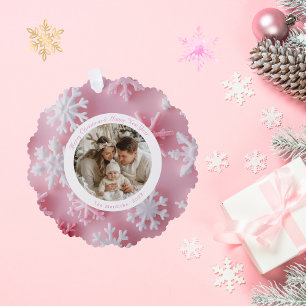 Weihnachts-Rosa-Schneeflocken-Foto Ornament Karte