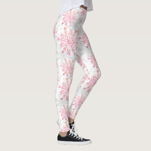Weihnachts-Rosa-Schneeflocken-Muster Leggings (Rechts)