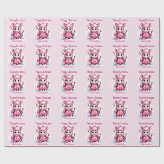 Weihnachts-Rosa-Winter-Maus Geschenkpapier (Flach)