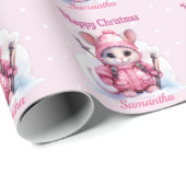 Weihnachts-Rosa-Winter-Maus Geschenkpapier (Rolleneckpunkt)