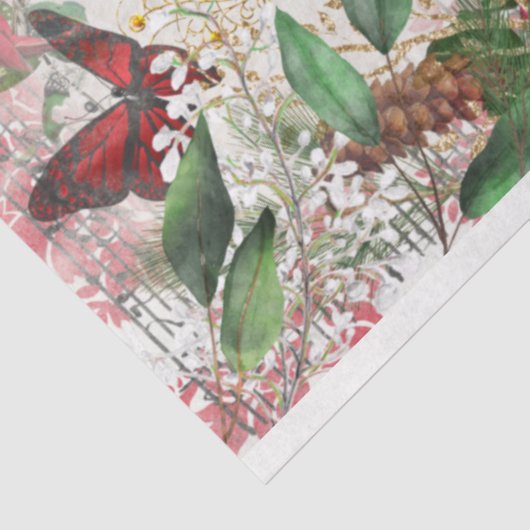 Weihnachts-Rose am Roten Kardinal Gold Seidenpapier (Ausschnitt)