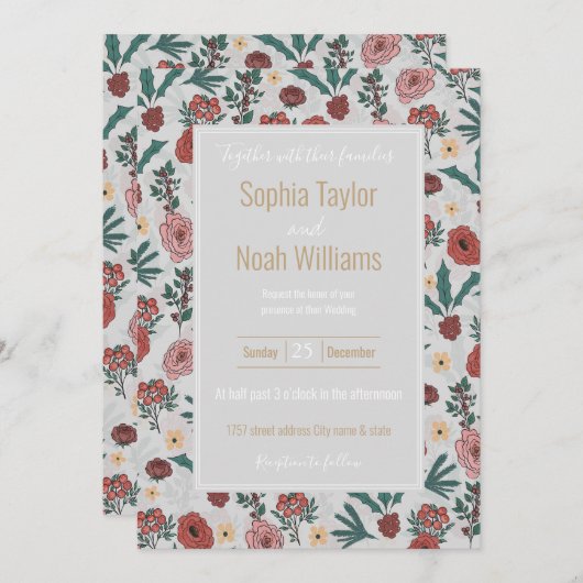 Weihnachts-Rose Berries Floral Grau Muster (Vorne/Hinten)