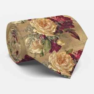 Weihnachts-Rose Blumengold und Burgund Krawatte