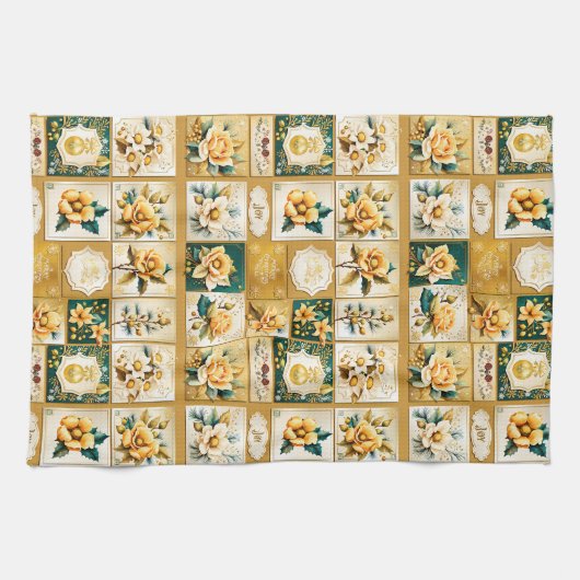 Weihnachts-Rose Collage Geschirrtuch (Horizontal)