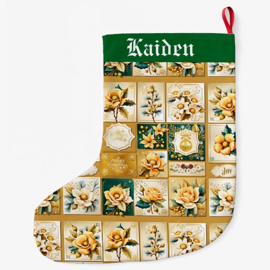 Weihnachts-Rose Collage Großer Weihnachtsstrumpf (Rückseite)