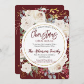 Weihnachts-Rose Floral Burgundy Open House Party Einladung (Vorne/Hinten)