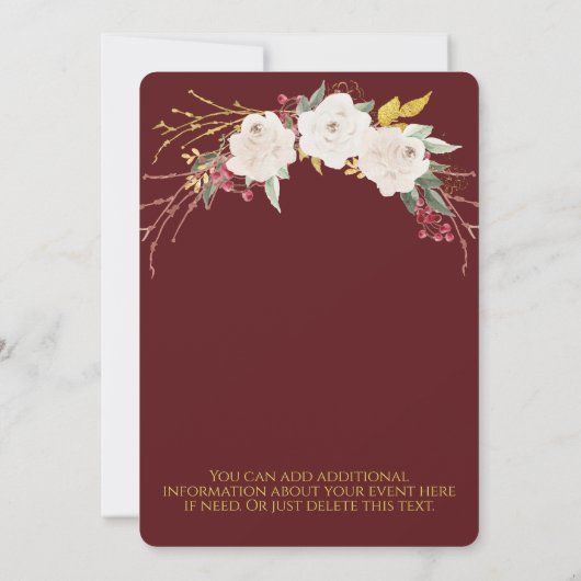 Weihnachts-Rose Floral Burgundy Open House Party Einladung (Rückseite)