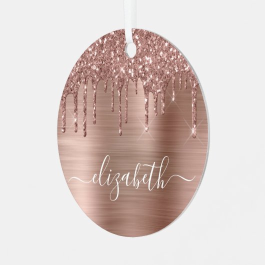 Weihnachts-Rose Gold Glitzer Personalisiert Ornament Aus Metall (Vorderseite links)