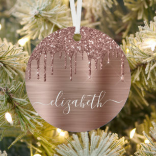 Weihnachts-Rose Gold Glitzer Personalisiert Ornament Aus Metall