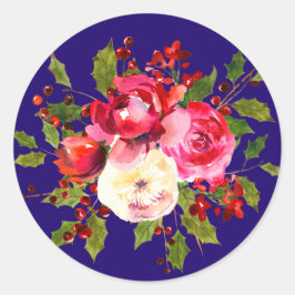 Weihnachts-Rose Holly und Berries Runder Aufkleber