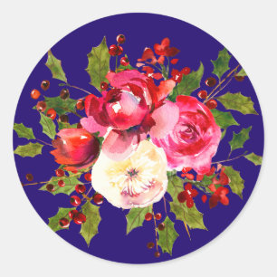 Weihnachts-Rose Holly und Berries Runder Aufkleber