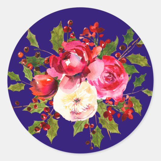 Weihnachts-Rose Holly und Berries Runder Aufkleber (Vorderseite)