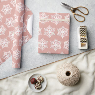 Weihnachts Rose Pink & White Schneeflocken Muster Geschenkpapier