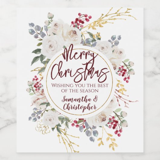 Weihnachts-Rose Weinetikett (Einzelnes Label)