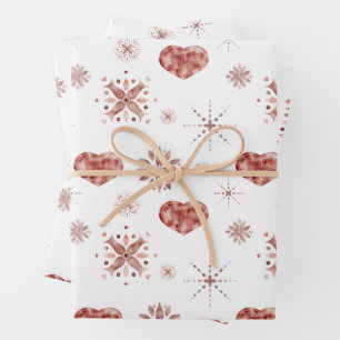 Weihnachts-Roségold-Schnee und Herzen Geschenkpapier Set