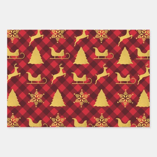 Weihnachts-Rot & Black Buffalo Kariert Gold Weihna Geschenkpapier Set (Vorderseite 3)
