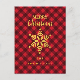 Weihnachts-Rot & Black Buffalo Karierter Star Snow Feiertagspostkarte