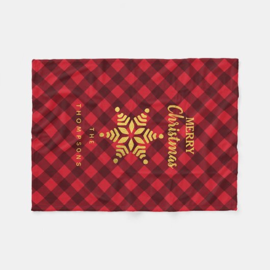 Weihnachts-Rot & Black Buffalo Karierter Star Snow Fleecedecke (Vorderseite (Horizontal))