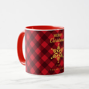 Weihnachts-Rot & Black Buffalo Karierter Star Snow Tasse