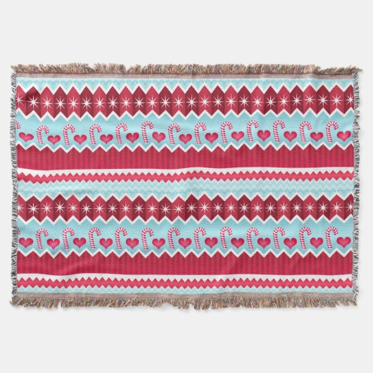 Weihnachts-Rot-Blau-Zickzack Streifen Muster Decke (Vorderseite)