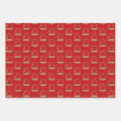 Weihnachts-Rot-Dunkelgrün-Gold-Glocken-Muster Geschenkpapier Set (Vorderseite)
