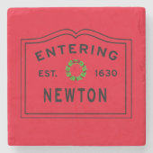 Weihnachts Rot, Eintritt in Newton, MA Holiday Steinuntersetzer (Vorderseite)
