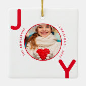 Weihnachts-Rot-Foto-Freudenname Keramikornament (Rückseite)