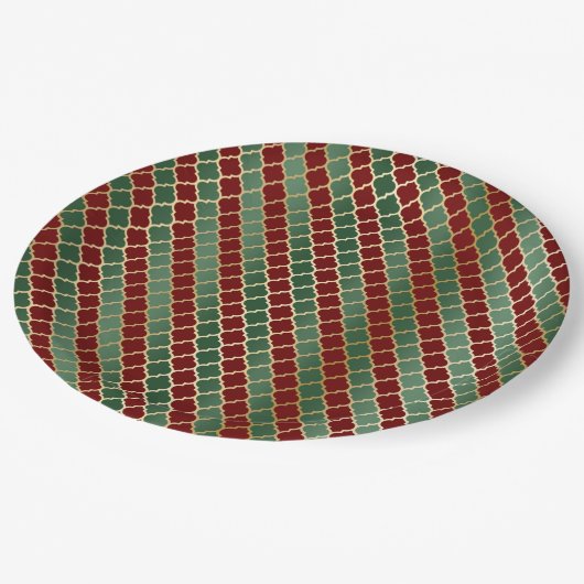 Weihnachts-Rot-Gold-Grüne-Quatrefolie Pappteller (Schrägansicht)