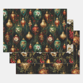 Weihnachts-Rot-Gold-Ornamente Geschenkpapier Set