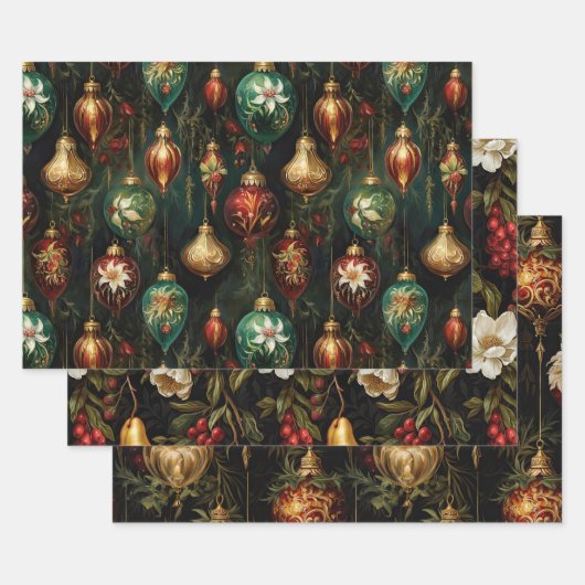 Weihnachts-Rot-Gold-Ornamente Geschenkpapier Set (Set)