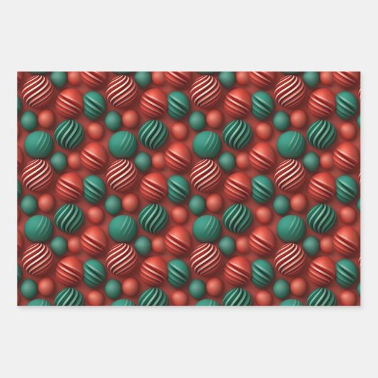 Weihnachts-Rot & Grün 3D-Ornament-Design Geschenkpapier Set (Vorderseite 3)