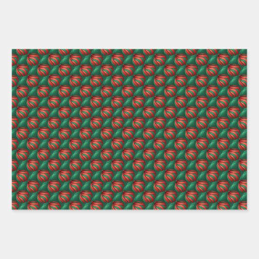 Weihnachts-Rot & Grün 3D-Ornament-Design Geschenkpapier Set (Vorderseite 2)